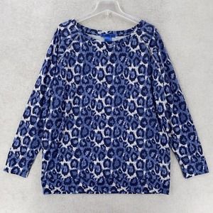 Cowgirl Tuff Top Womens Size Large Leopard‎ Print Shirt Blouse Stretchy Long Slv